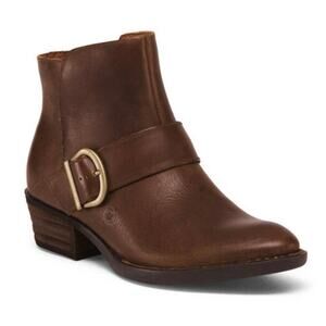 BORN Baloy Leather Ankle Boots Size 8 Dark Brown Side Zip Buckle Comfort Western